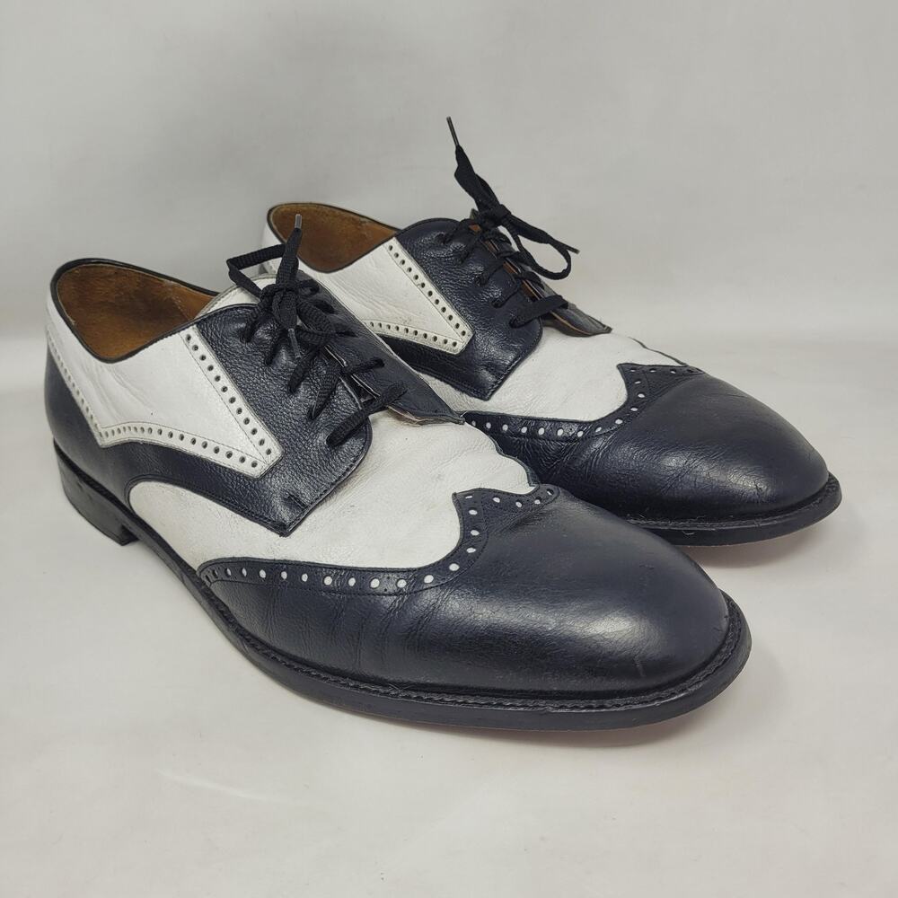 Vintage Mezlan Dress Shoes 12W Tulum Black White Brogue Wingtip Oxford Spectator